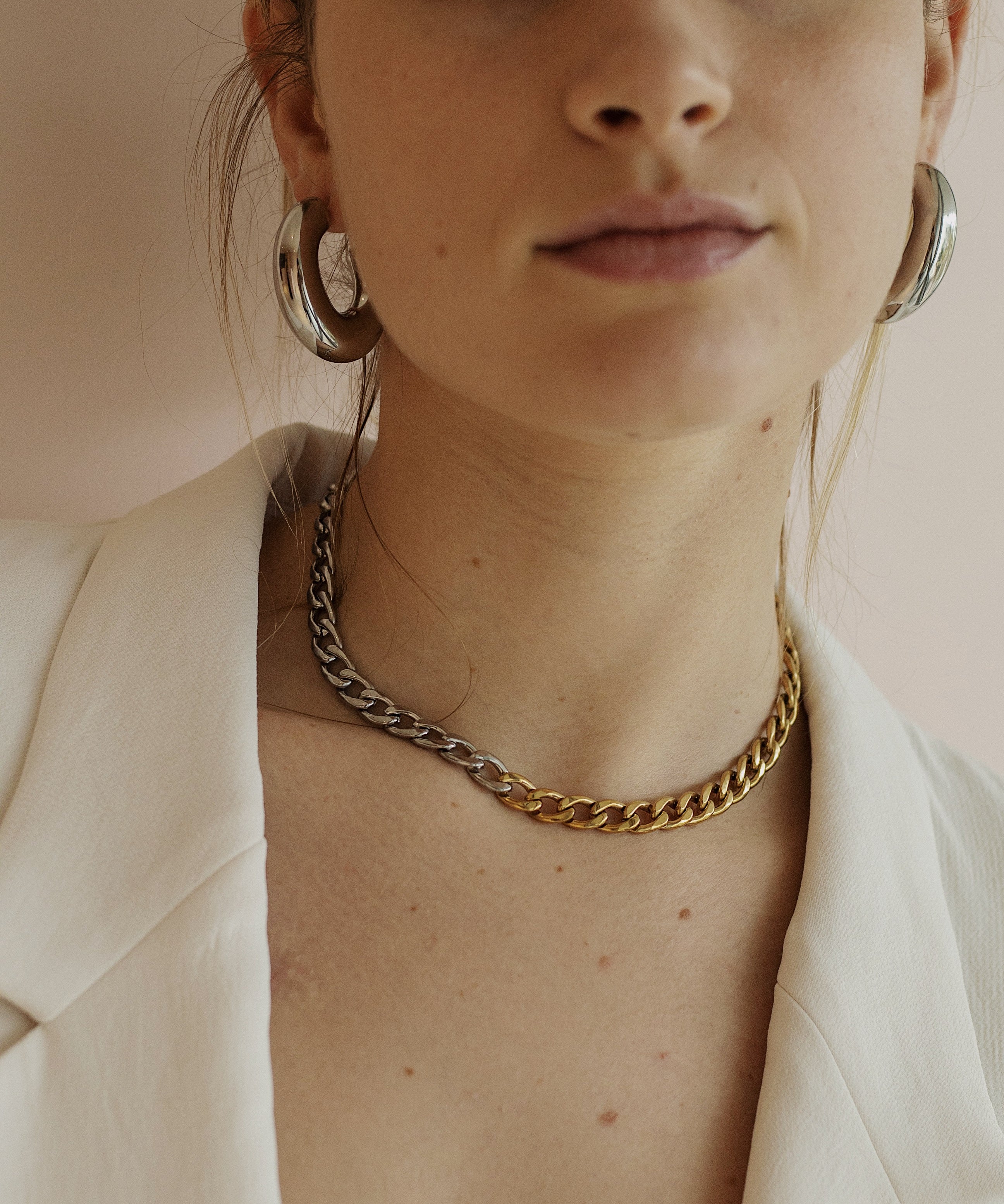 Olivia Necklace - Cuban Chain Splicing Gold and Silver Choker Necklace