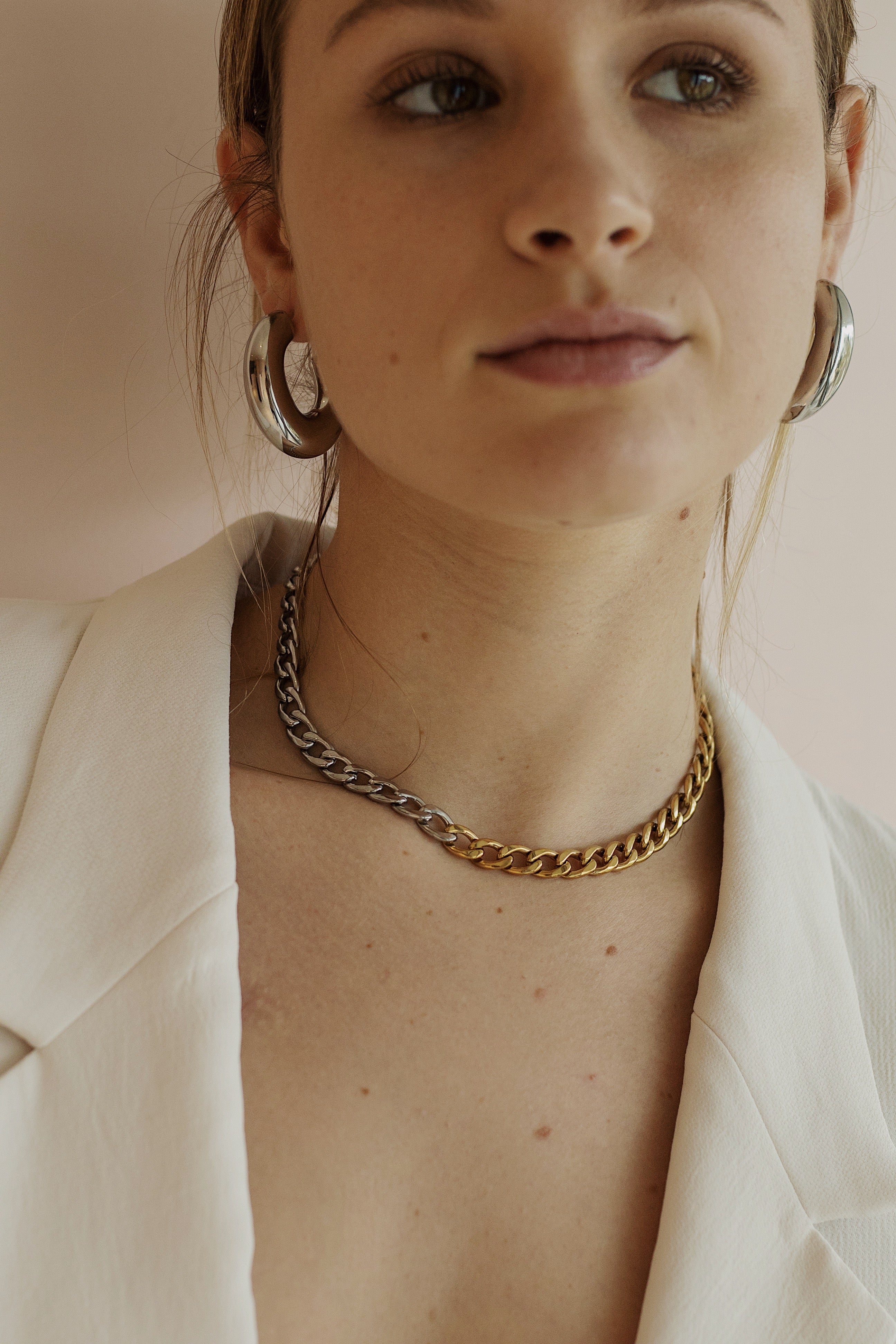 Olivia Necklace - Cuban Chain Splicing Gold and Silver Choker Necklace