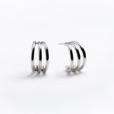 Triple-Band Polished Silver C-Hoop Earrings
