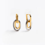Two-Tone Interlocking Oval Hoop Drop Earrings