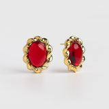Gold Wrapped Red Medallion Stud Earrings
