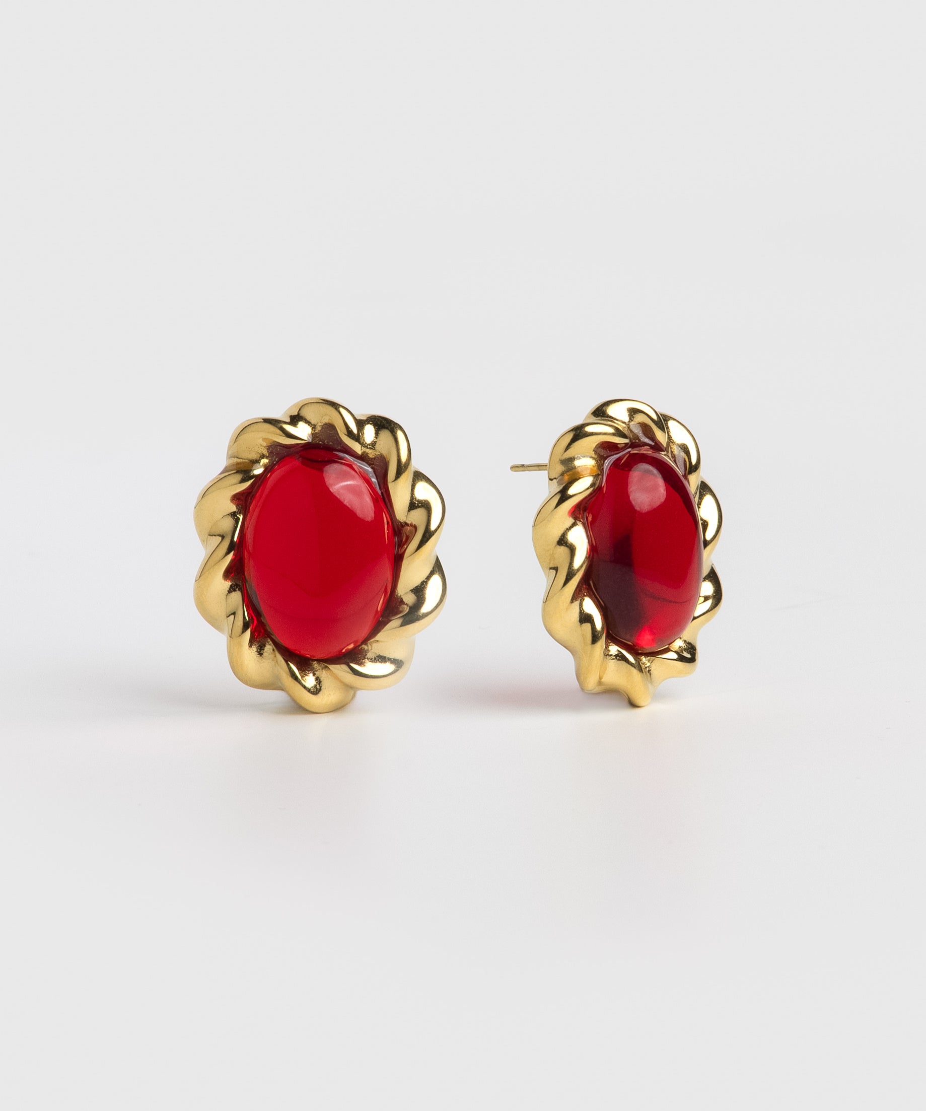 Gold Wrapped Red Medallion Stud Earrings