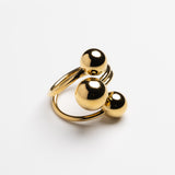 Triple Polished Sphere Gold Bypass Wrap Ring