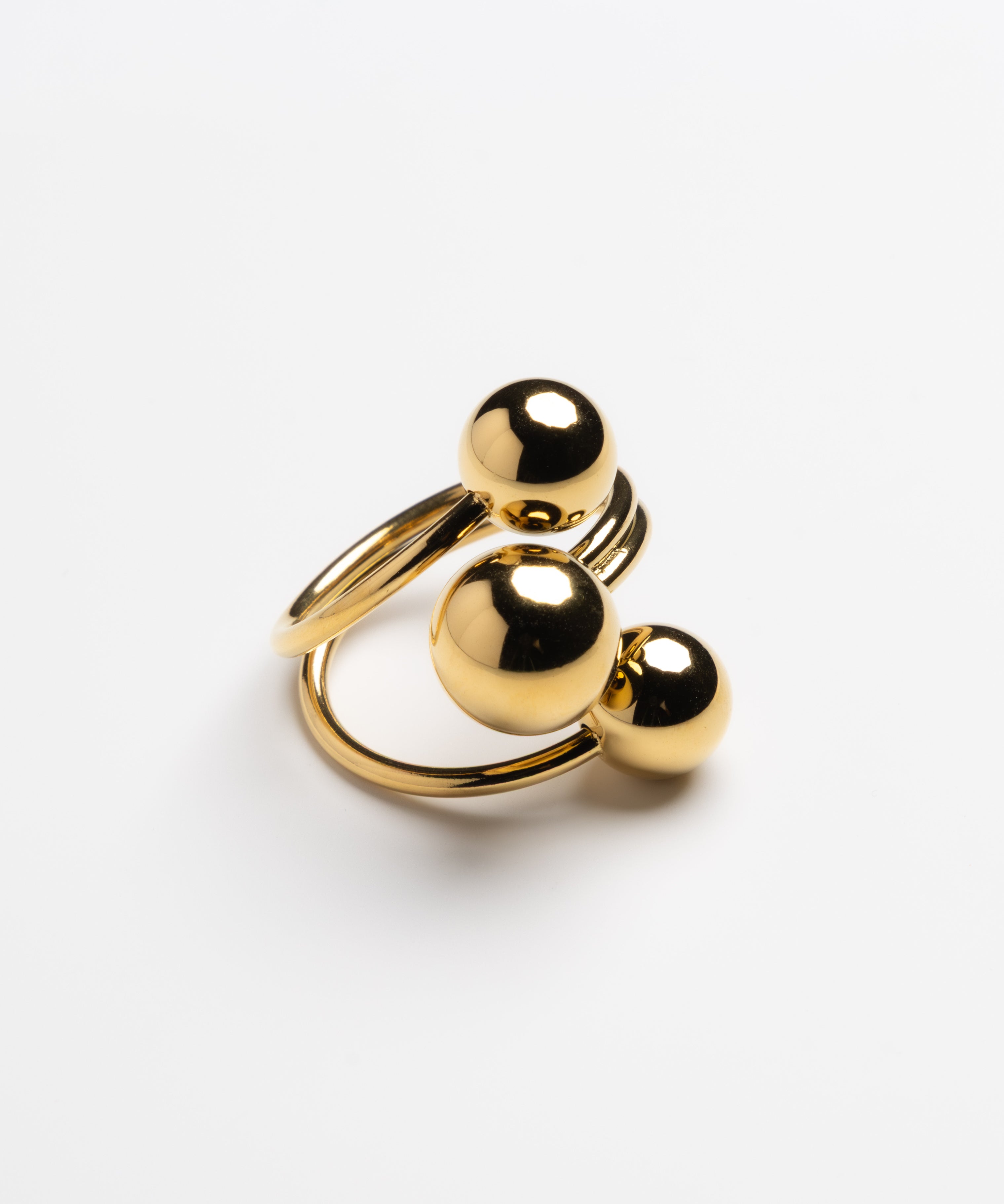 Triple Polished Sphere Gold Bypass Wrap Ring
