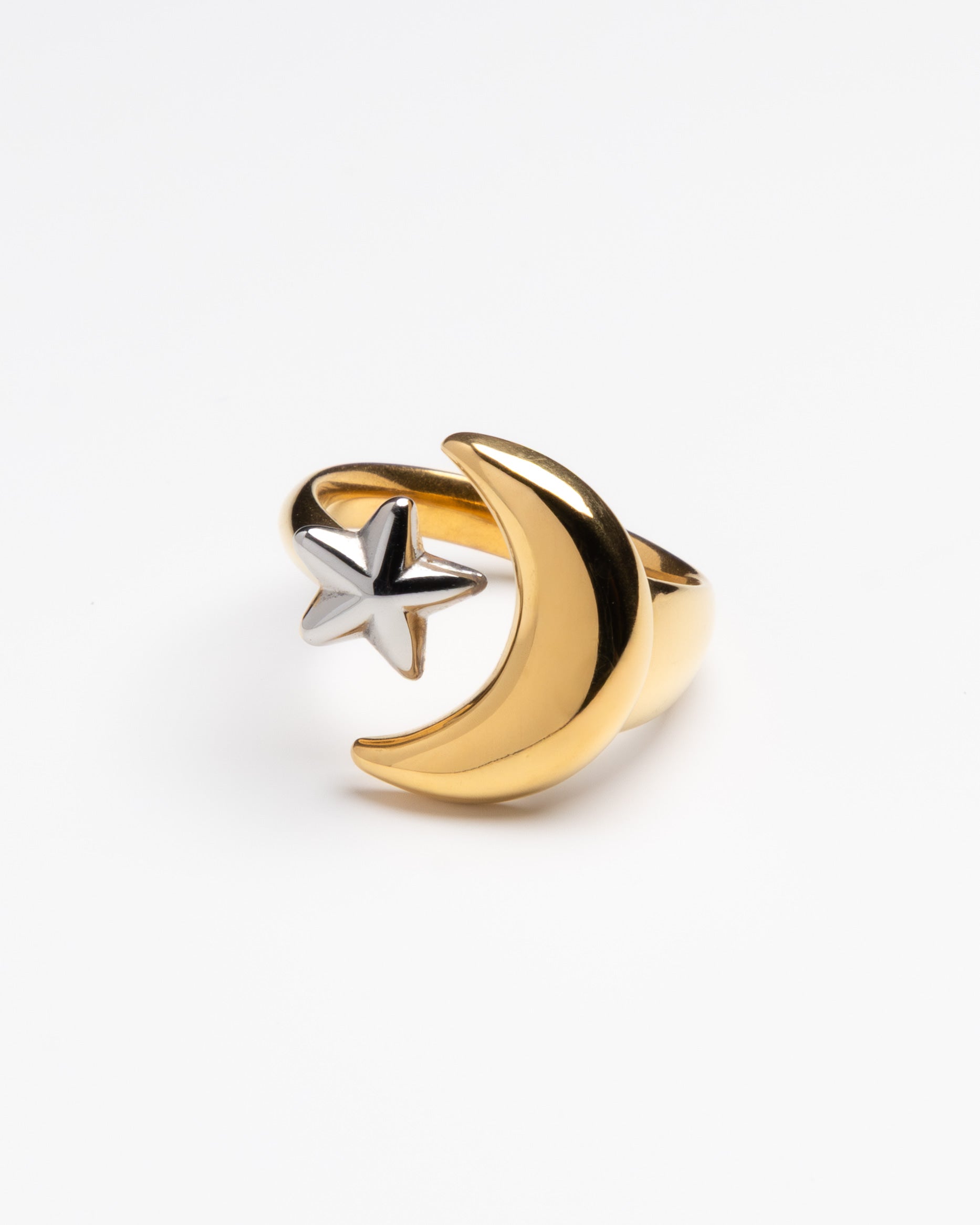 Two-Tone Moon and Star Wrap Ring