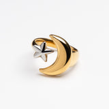 Two-Tone Moon and Star Wrap Ring
