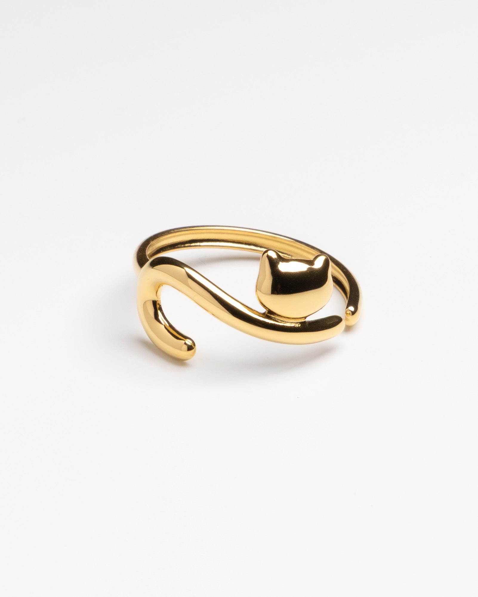 Dainty Cat Silhouette Adjustable Gold Ring