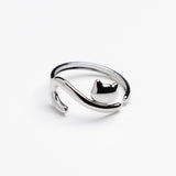 Dainty Cat Silhouette Adjustable Silver Ring