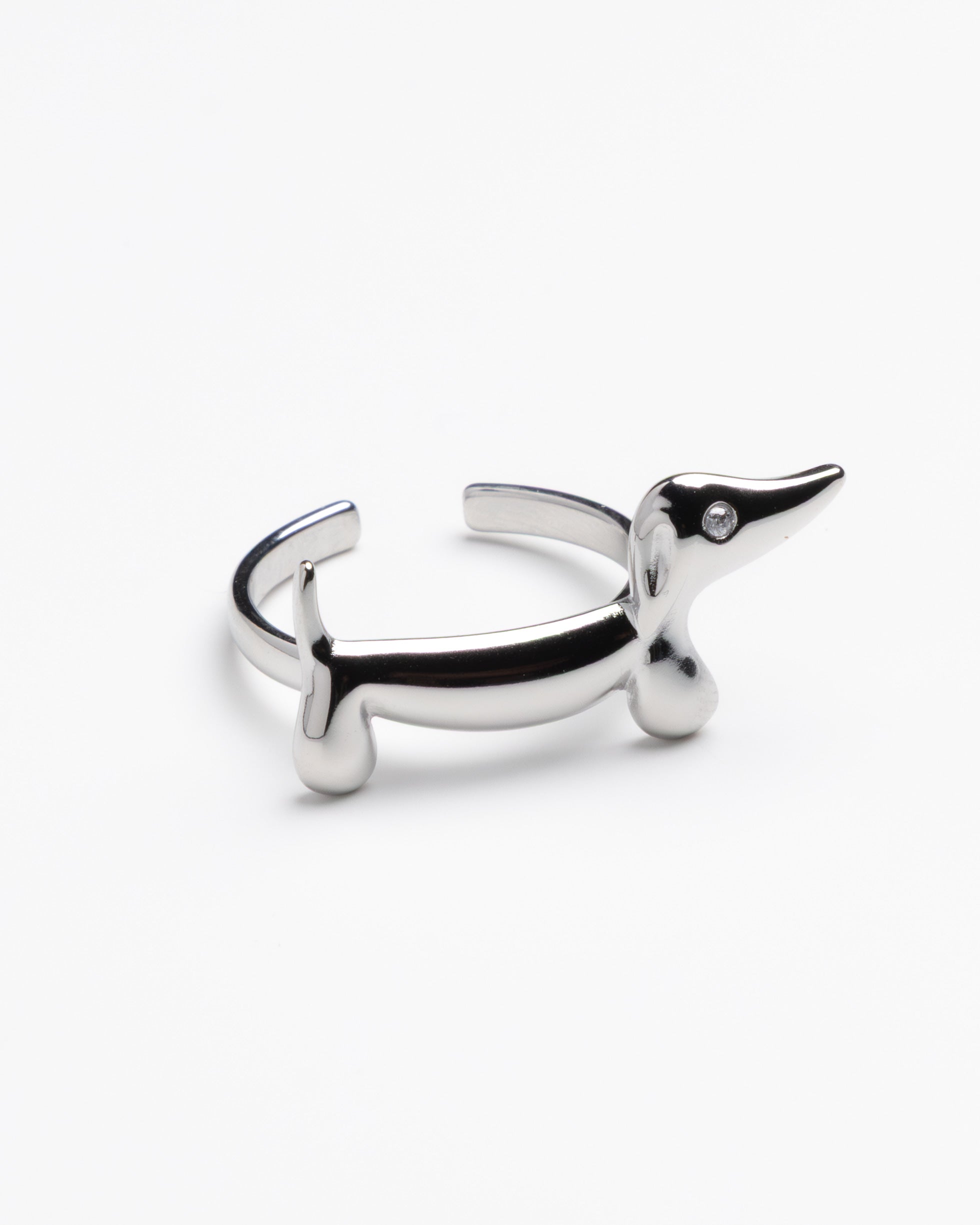 Minimalist Dachshund Adjustable Silver Ring