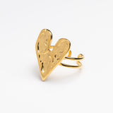 Hammered Heart Gold Adjustable Ring