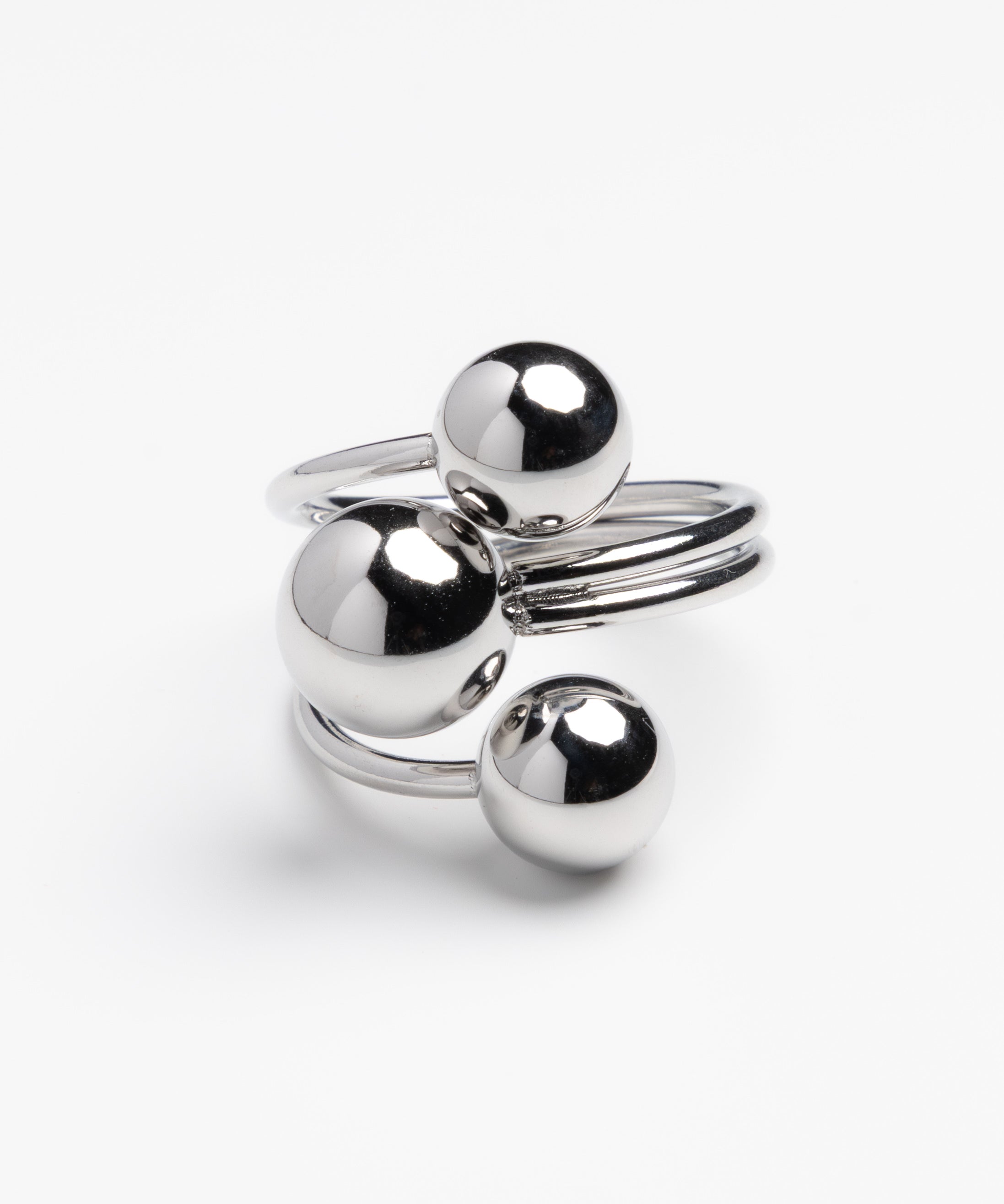 Triple Polished Sphere Gold Bypass Wrap Ring