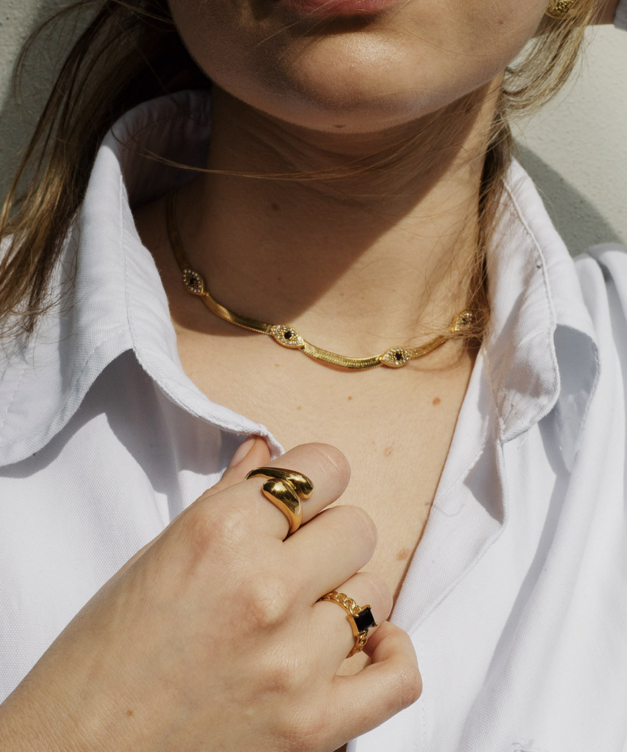 Cleo Necklace - Gold Plated Zircon Eye Chain Necklace