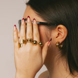 Triple-Row Twisted Gold Open Ring with Tiger's Eye Stones