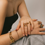 Organic Openwork Gold Ring with Red Cabochons