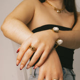 Dual Baroque Pearl Gold Open Cuff Bracelet