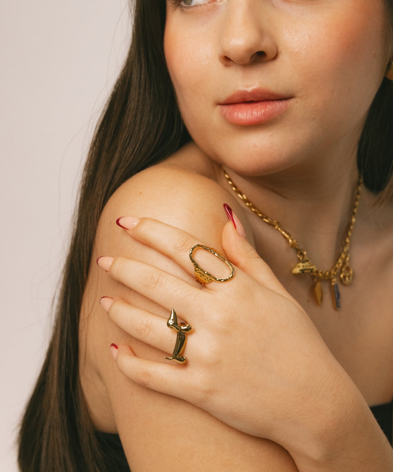 Hammered Open Oval Gold Statement Ring