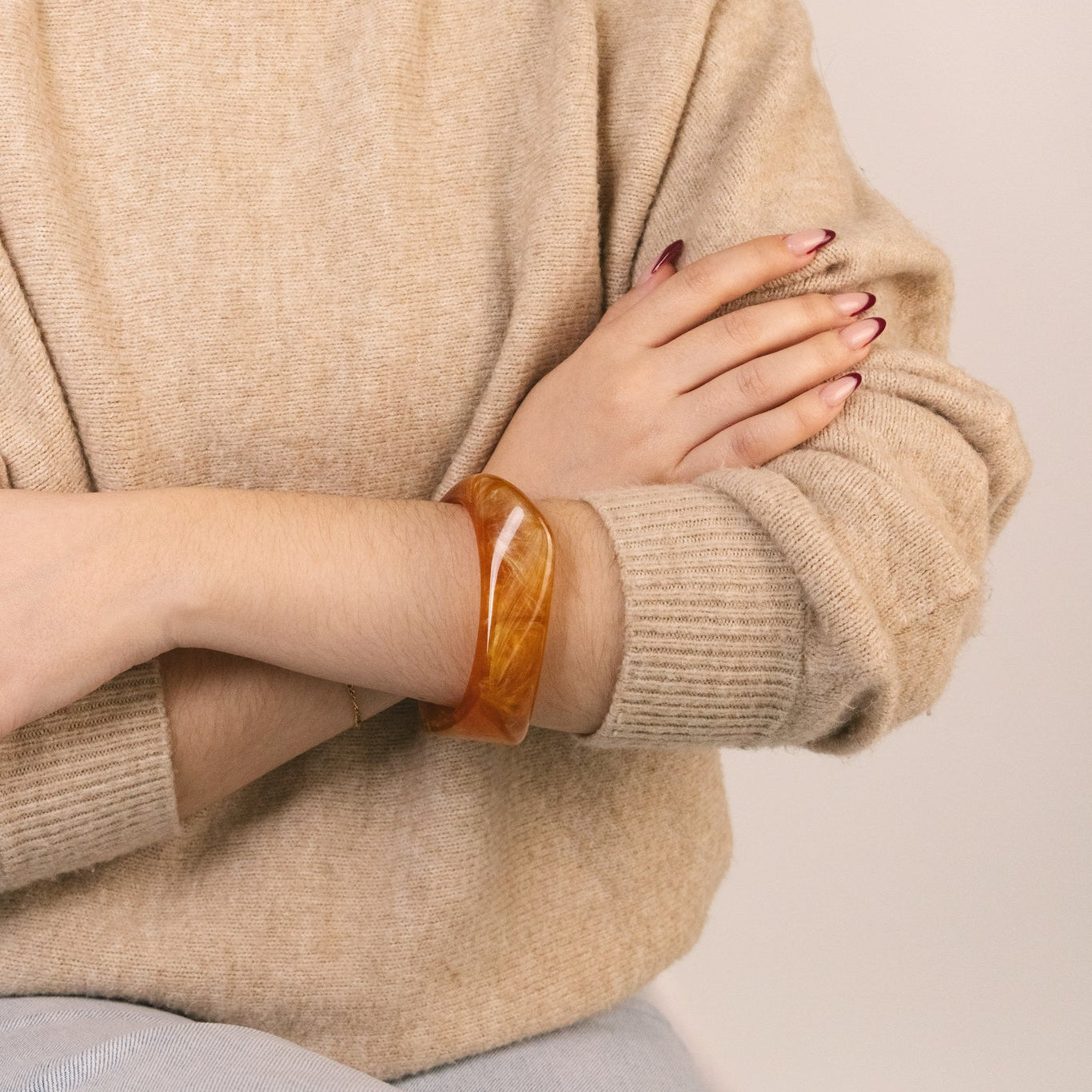 Amber Resin Geometric Square-Profile Bangle