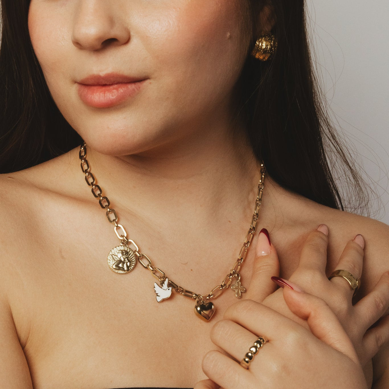 Faith, Peace & Love Gold Charm Necklace