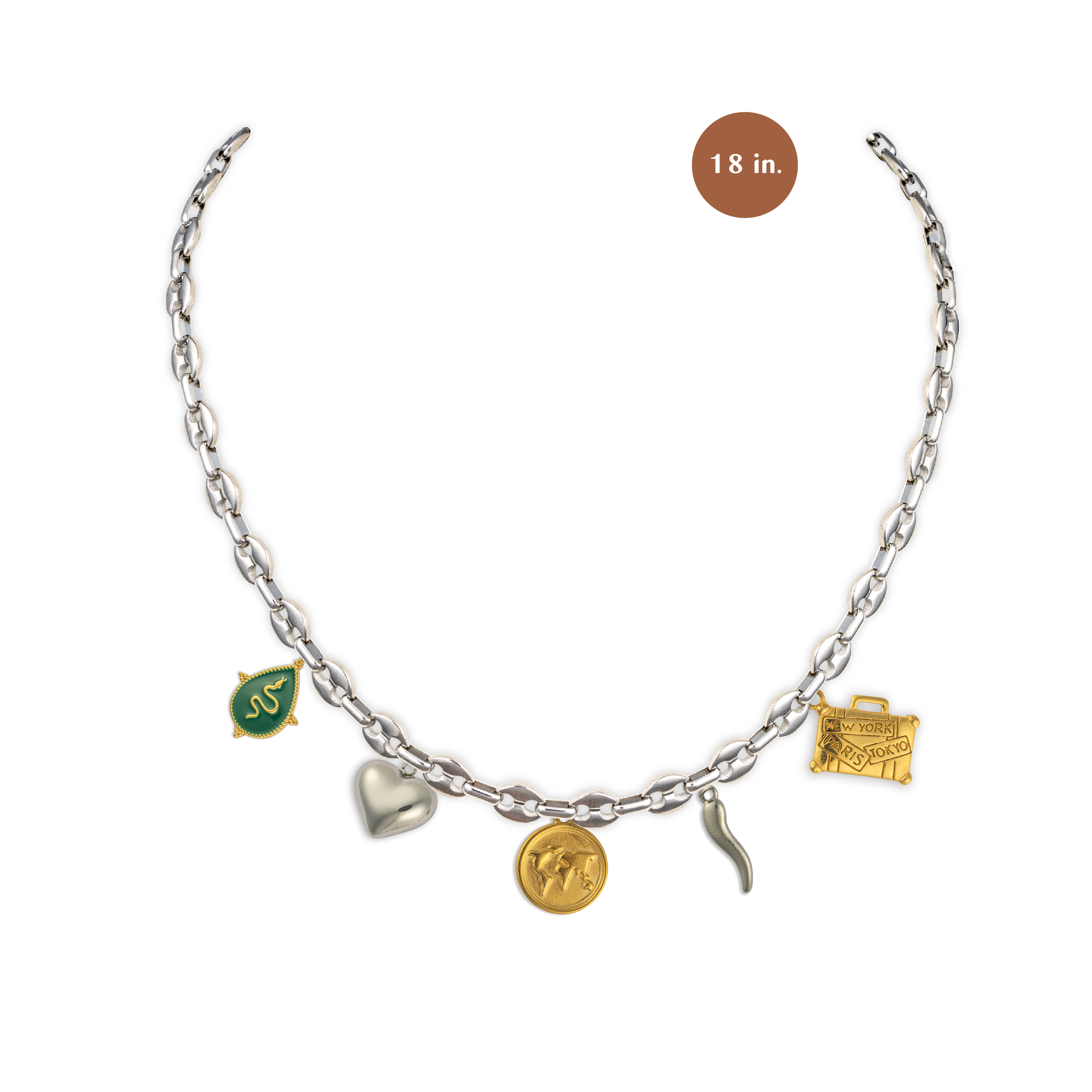 Lucky Traveler Silver Charm Necklace