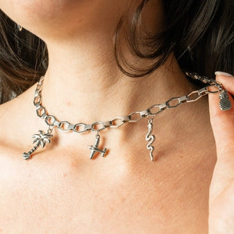 Tropical Paradise Silver Charm Necklace