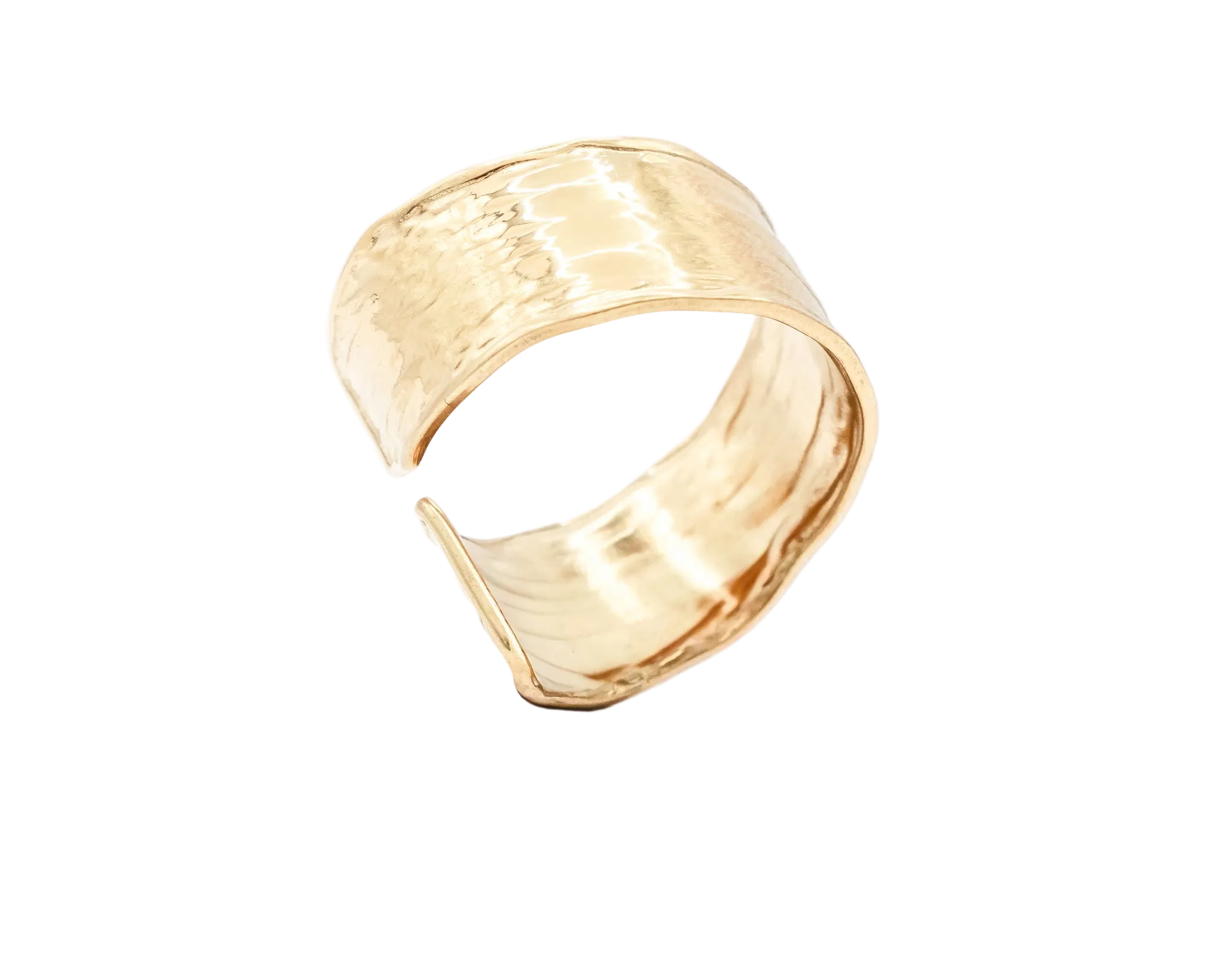 Wide Brushed-Texture Gold Open Band Ring