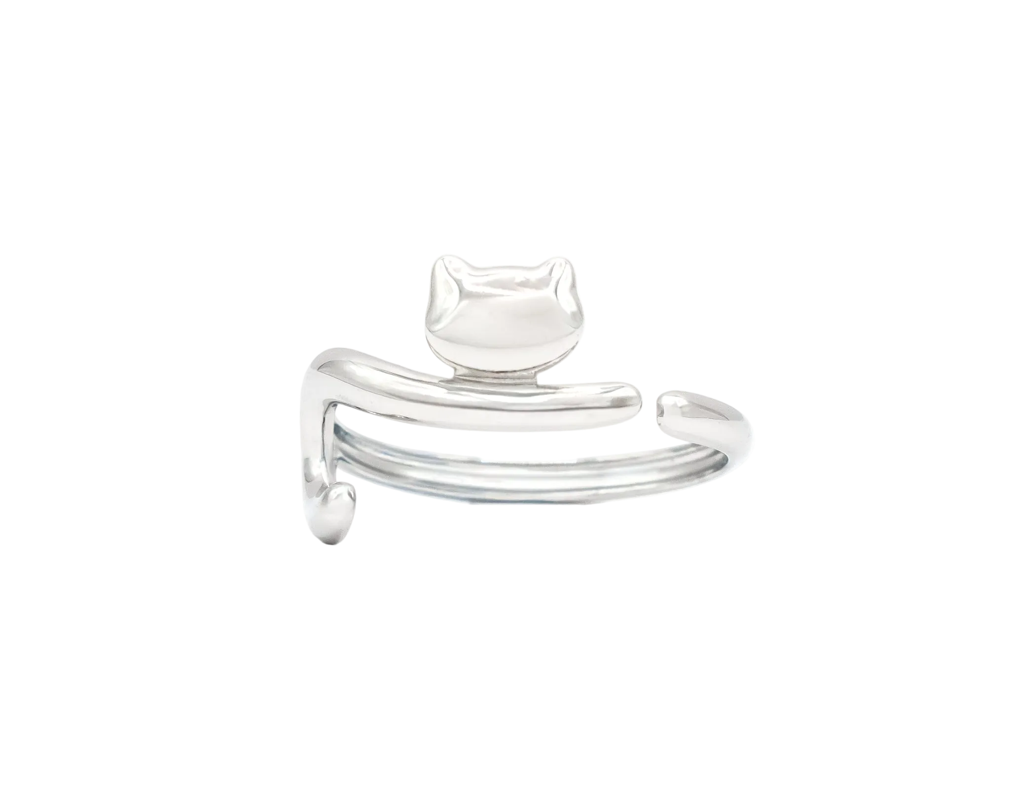 Dainty Cat Silhouette Adjustable Silver Ring