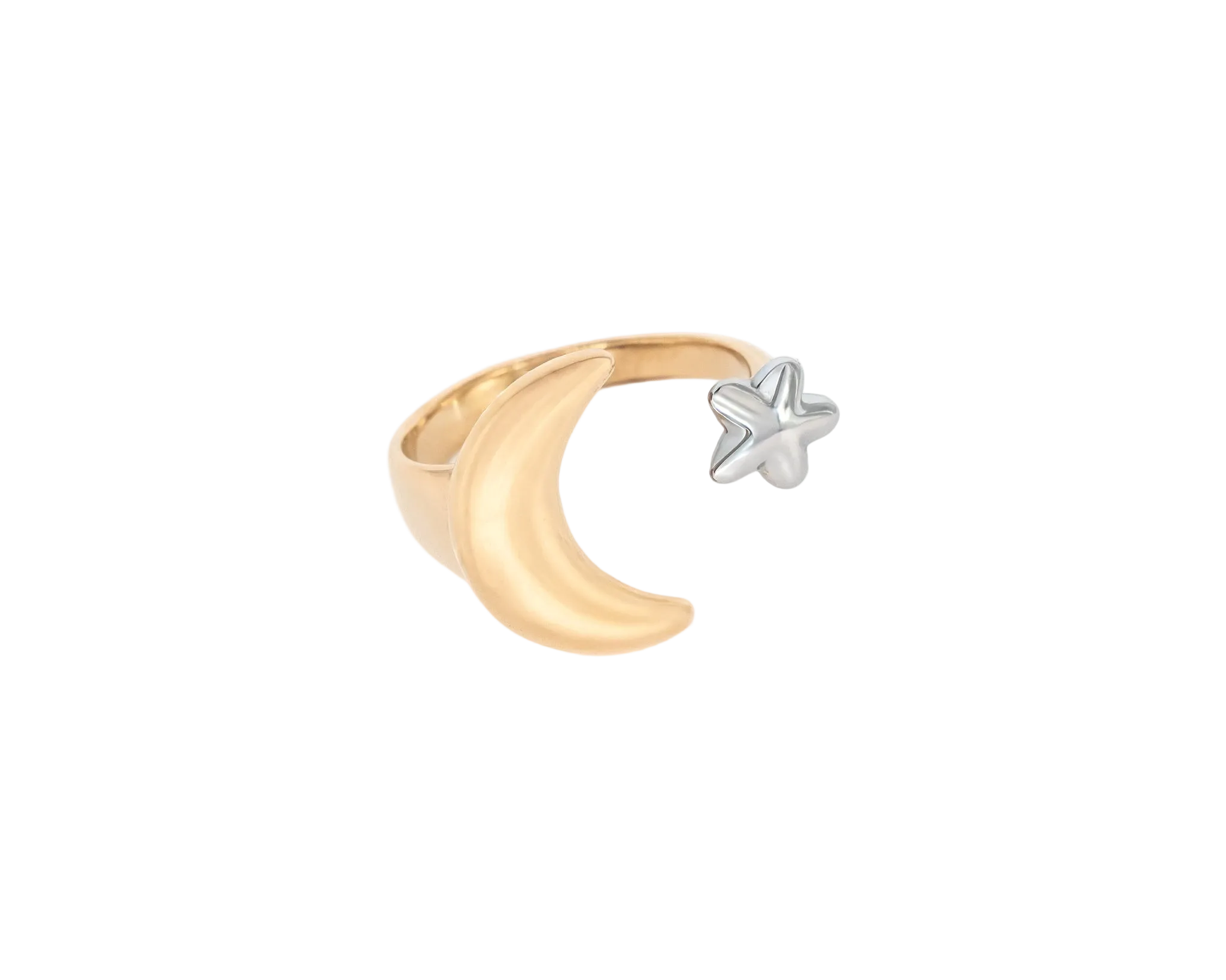 Two-Tone Moon and Star Wrap Ring