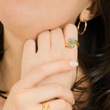 Turquoise Double Cabochon Ribbed Gold Wrap Ring
