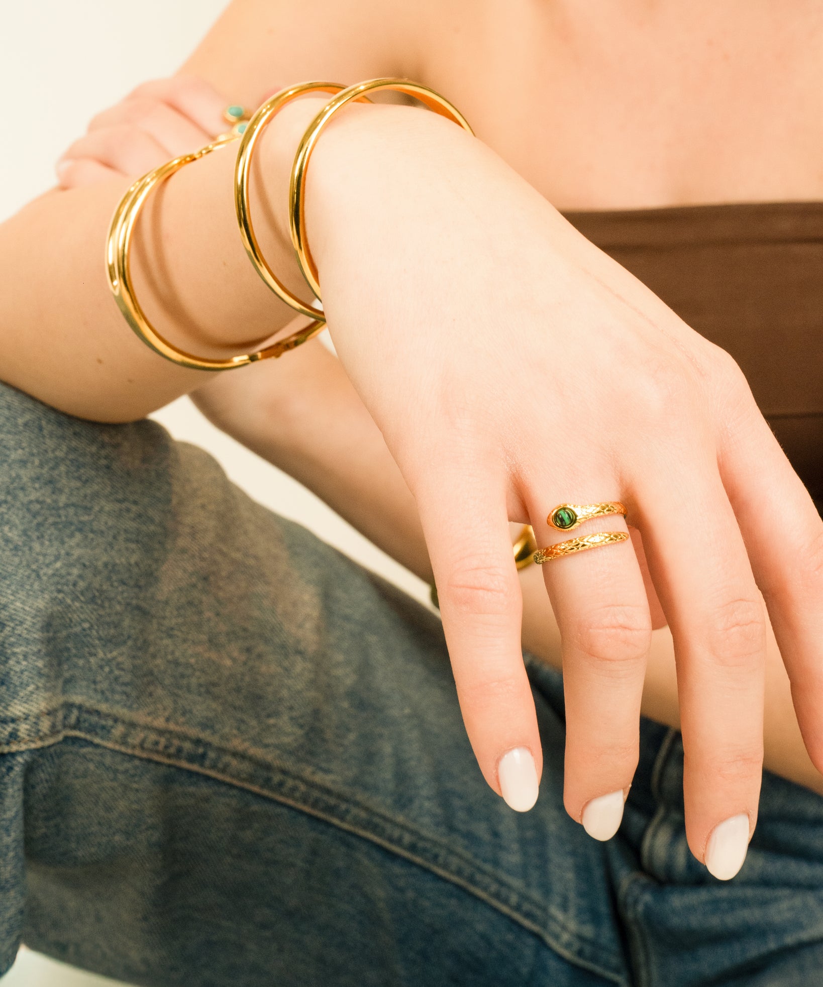 Serpent Gold Wrap Ring with Emerald Crystal