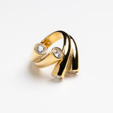 Sculptural Fan Gold Bypass Ring with Crystal Accents