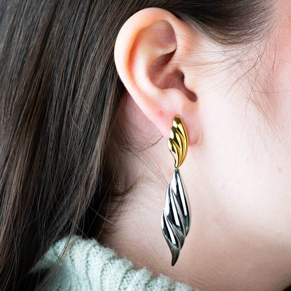Two-Tone Twisted Leaf Drop Earrings