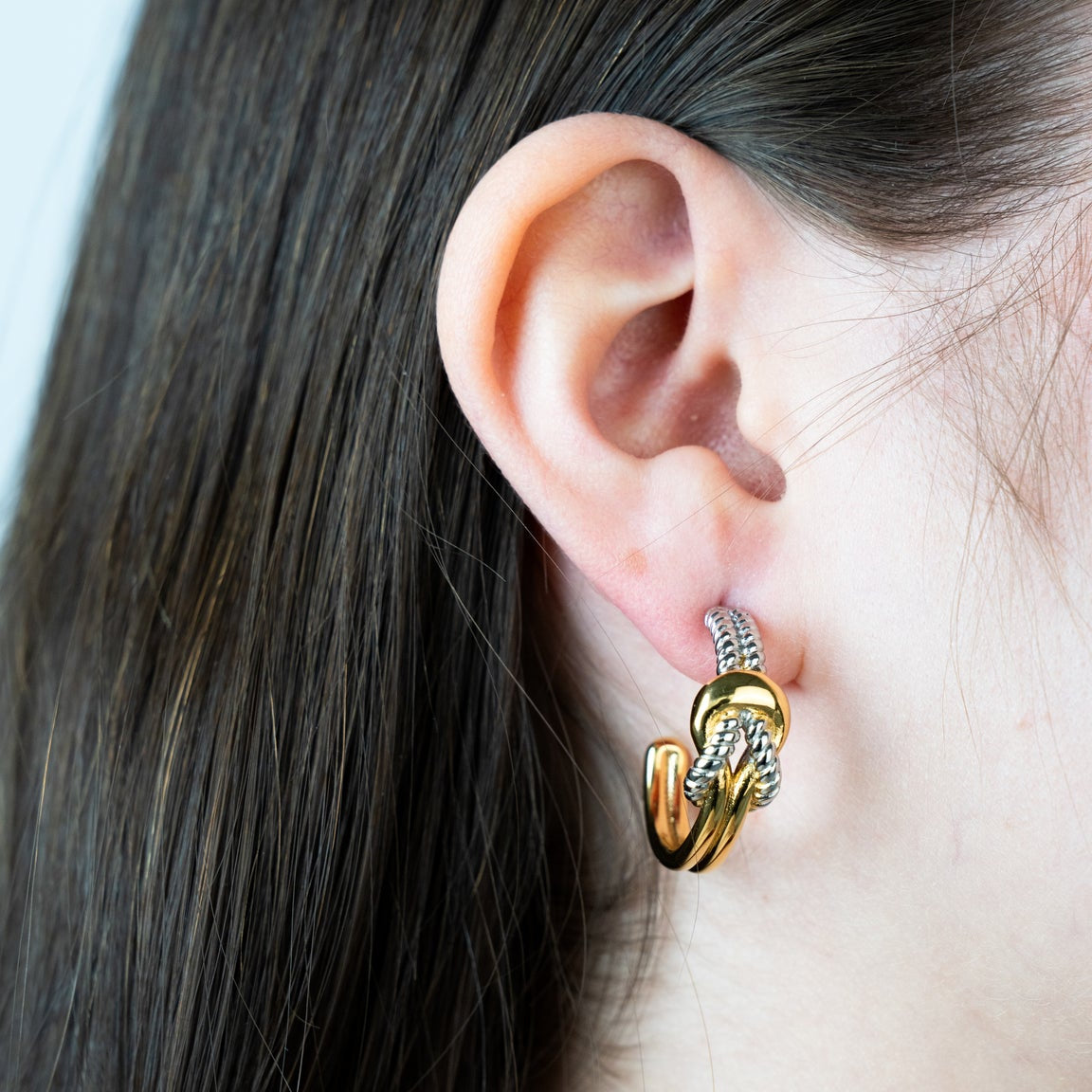 Two-Tone Interlocking Knot Hoop Earrings