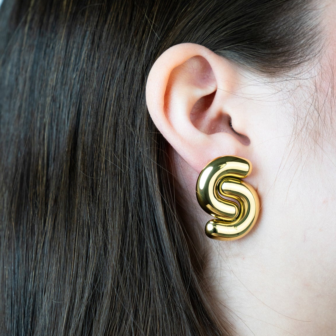 Chunky Gold Abstract Squiggle Statement Studs