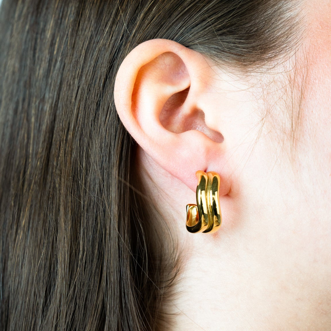 Chunky Double-Band Polished Gold C-Hoop Earrings