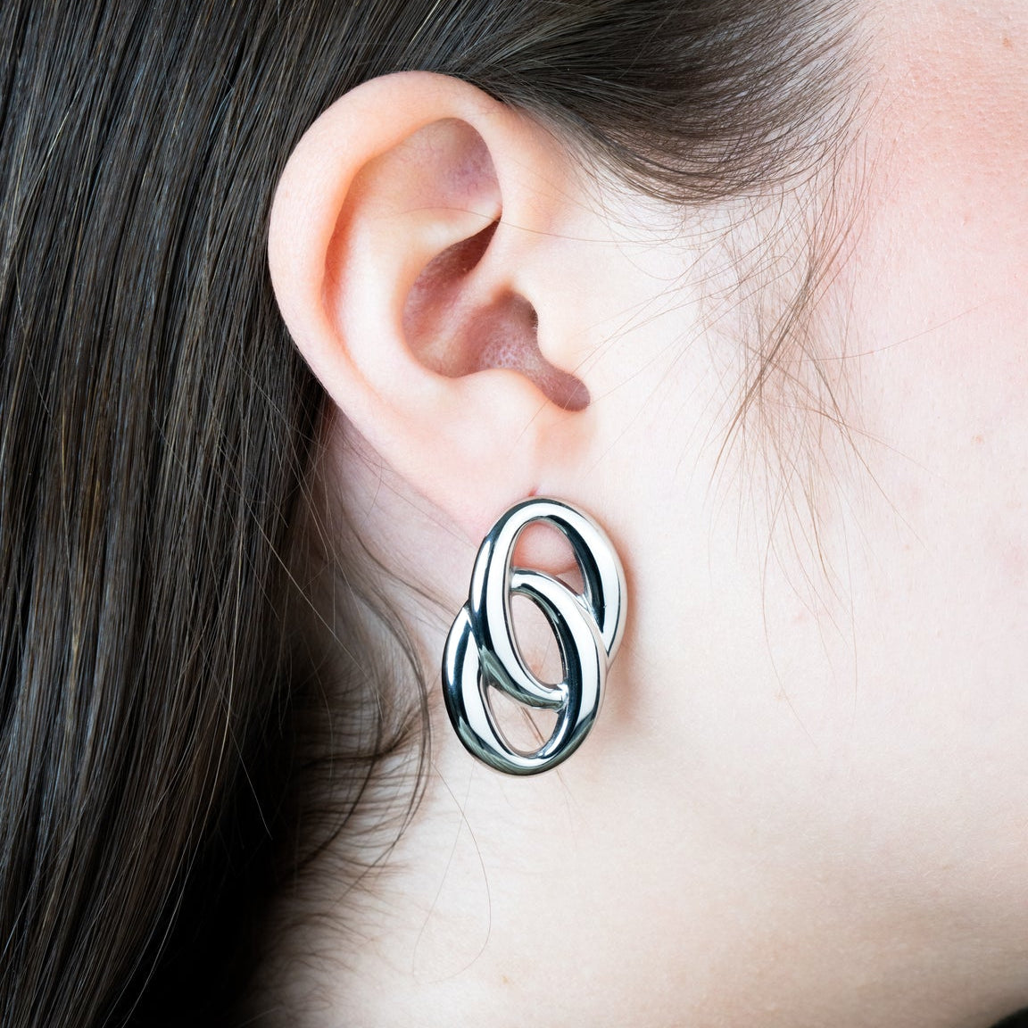 Interlocking Ovals Silver Earrings