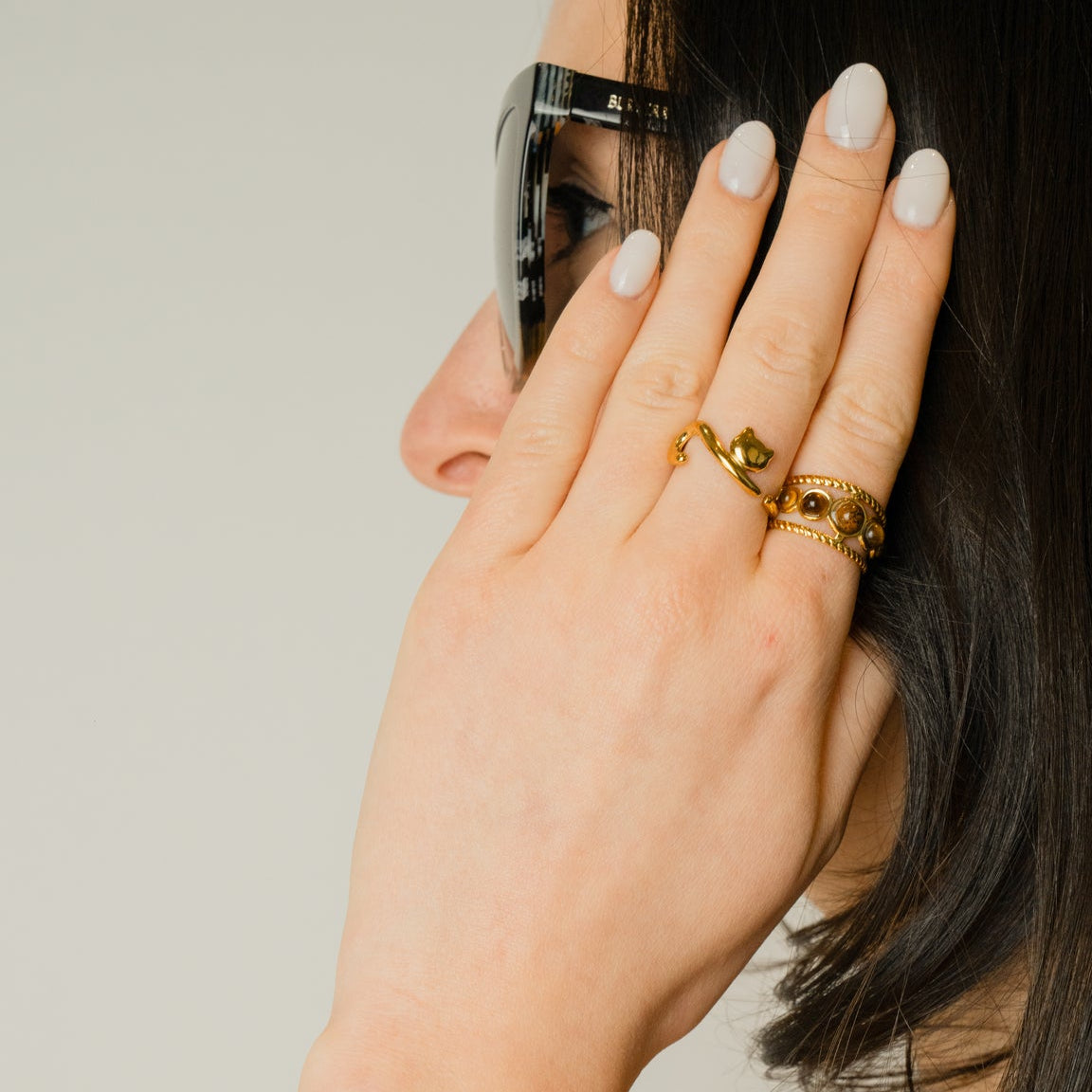 Dainty Cat Silhouette Adjustable Gold Ring