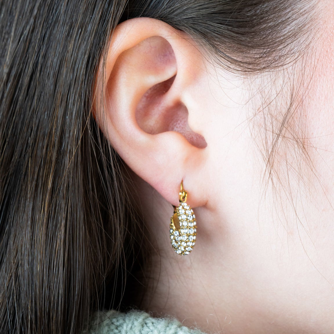 Pearl-Encrusted Gold Textured U-Hoops