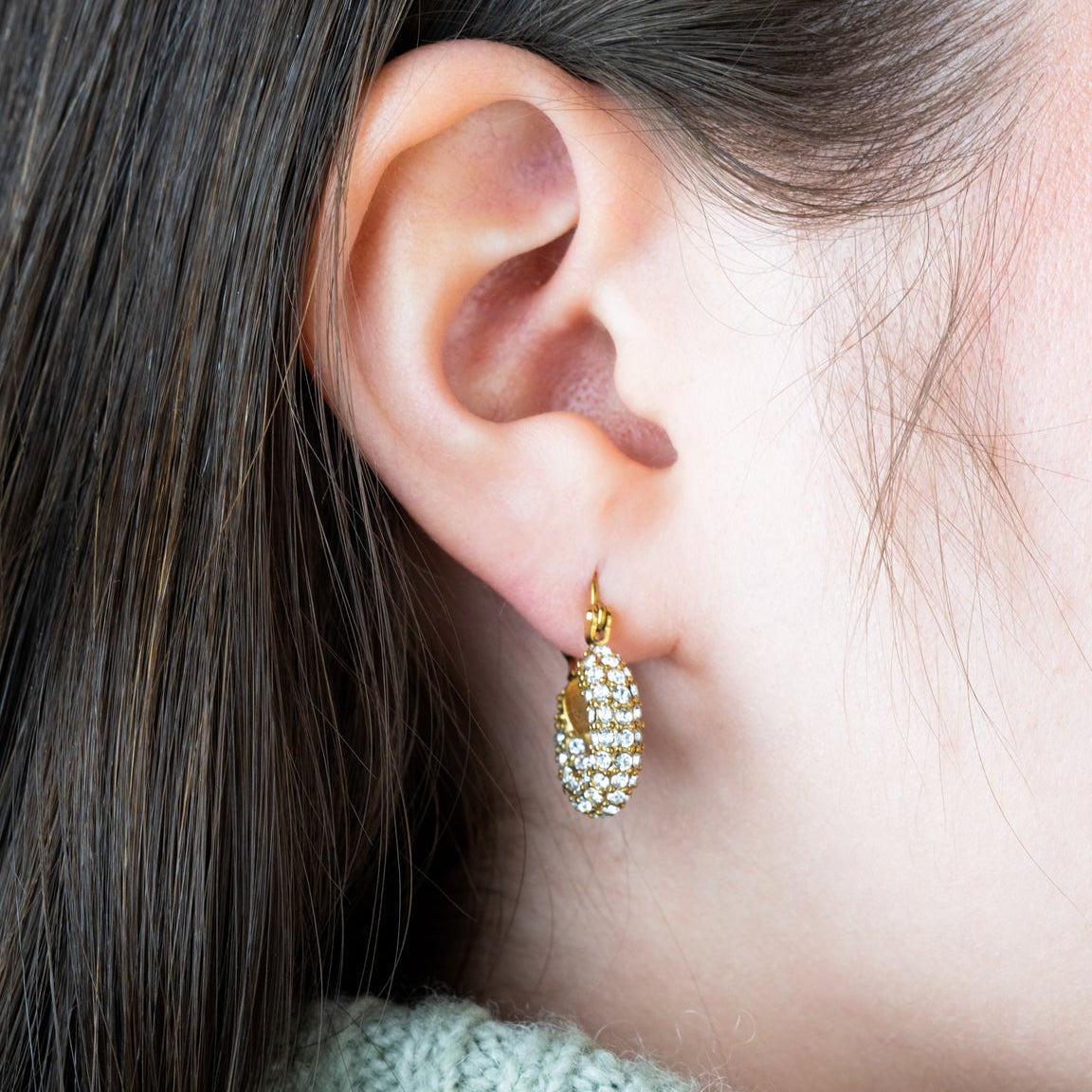 Pavé Crystal Gold Dome Huggie Hoop Earrings