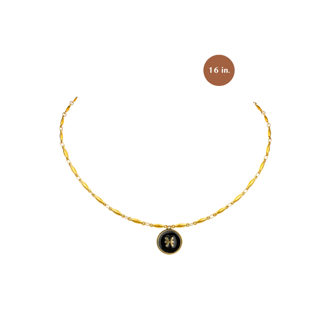 Black & Gold Pisces Charm Necklace