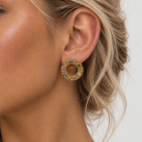Gold Multicolor Crystal Circle Stud Earrings