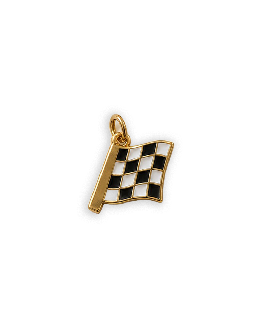Checkered flag finish line charm with black and white enamel, 18K gold plated – Gabriela Ceballos