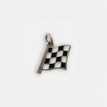 Checkered flag finish line charm with black and white enamel, silver plated – Gabriela Ceballos