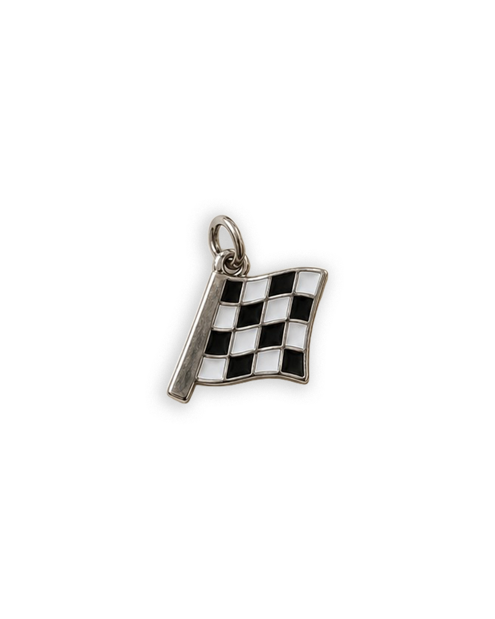 Checkered flag finish line charm with black and white enamel, silver plated – Gabriela Ceballos