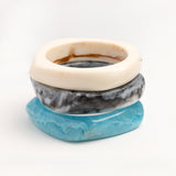 Ivory & Turquoise Marble Wave Bangle Trio - set of 3 stacking bangles, product photo