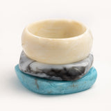 Ivory, Charcoal & Teal Wave Bangle Trio - set of 3 stacking bangles, product photo