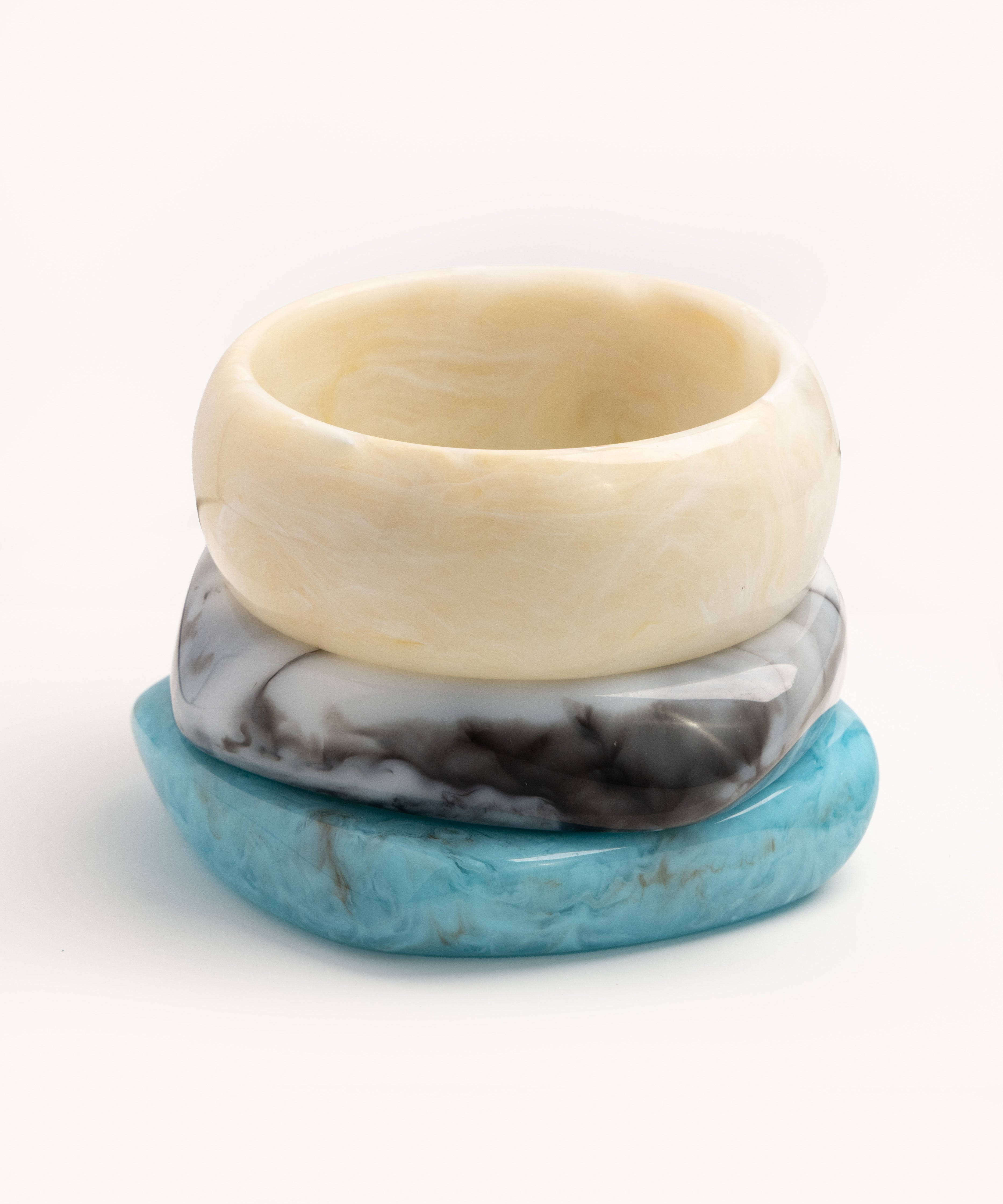 Ivory, Charcoal & Teal Wave Bangle Trio - set of 3 stacking bangles, product photo