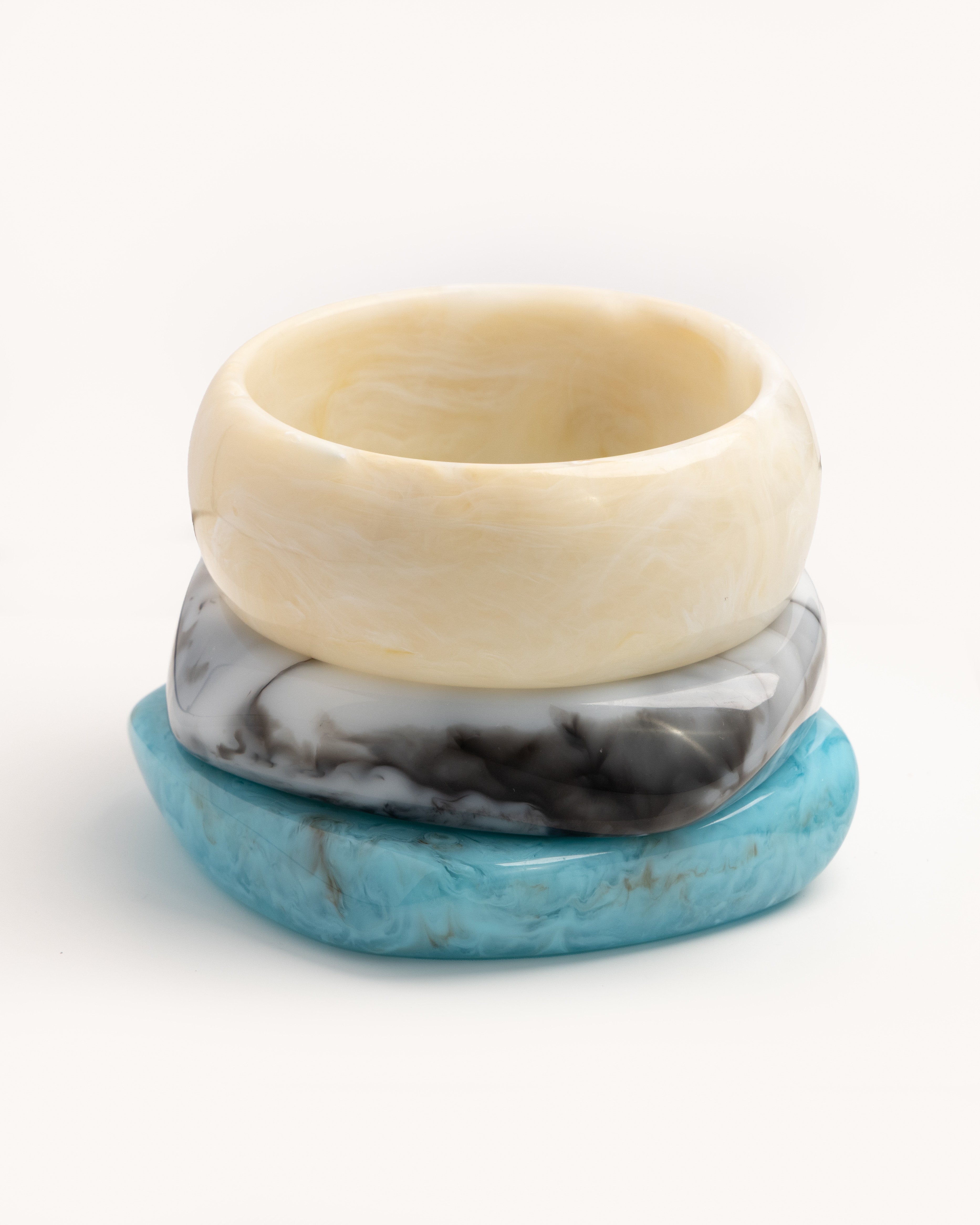 Ivory, Charcoal & Teal Wave Bangle Trio - set of 3 stacking bangles, product photo