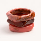 Coral & Burgundy Marble Wave Bangle Trio - set of 3 stacking bangles, product photo
