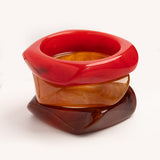 Red & Amber Tortoise Wave Bangle Trio - set of 3 stacking bangles, product photo