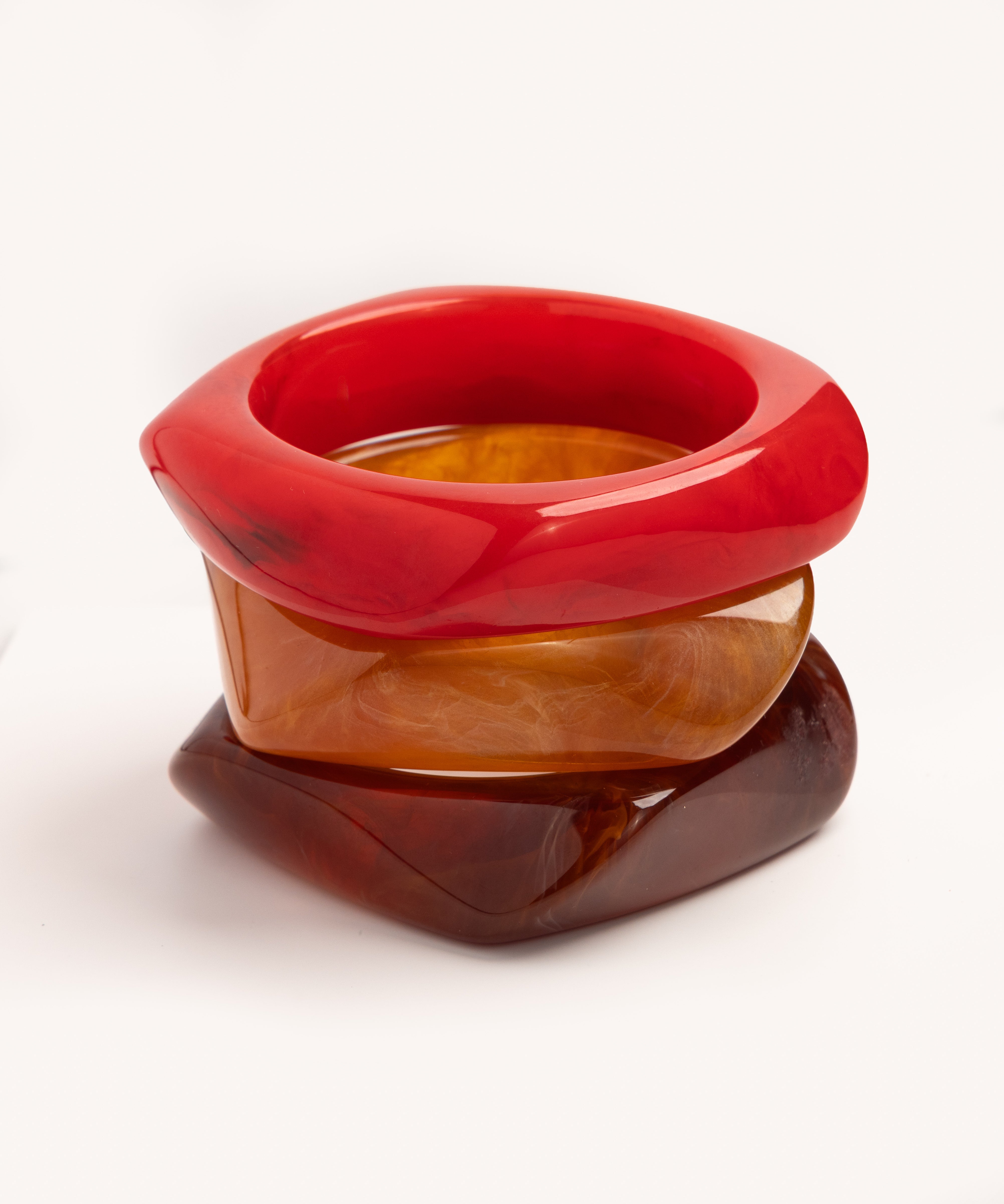 Red & Amber Tortoise Wave Bangle Trio - set of 3 stacking bangles, product photo